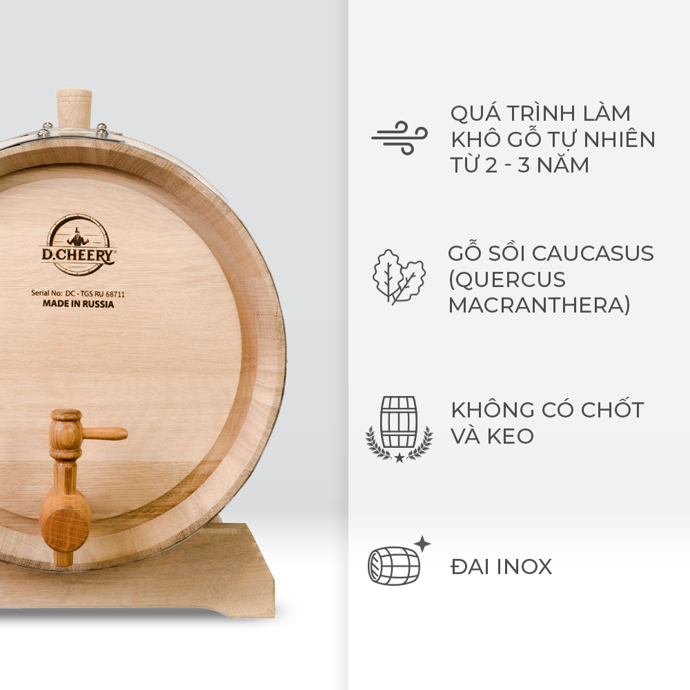 Thùng Gỗ Sồi Nhập Khẩu Nga D.CHEERY 30L