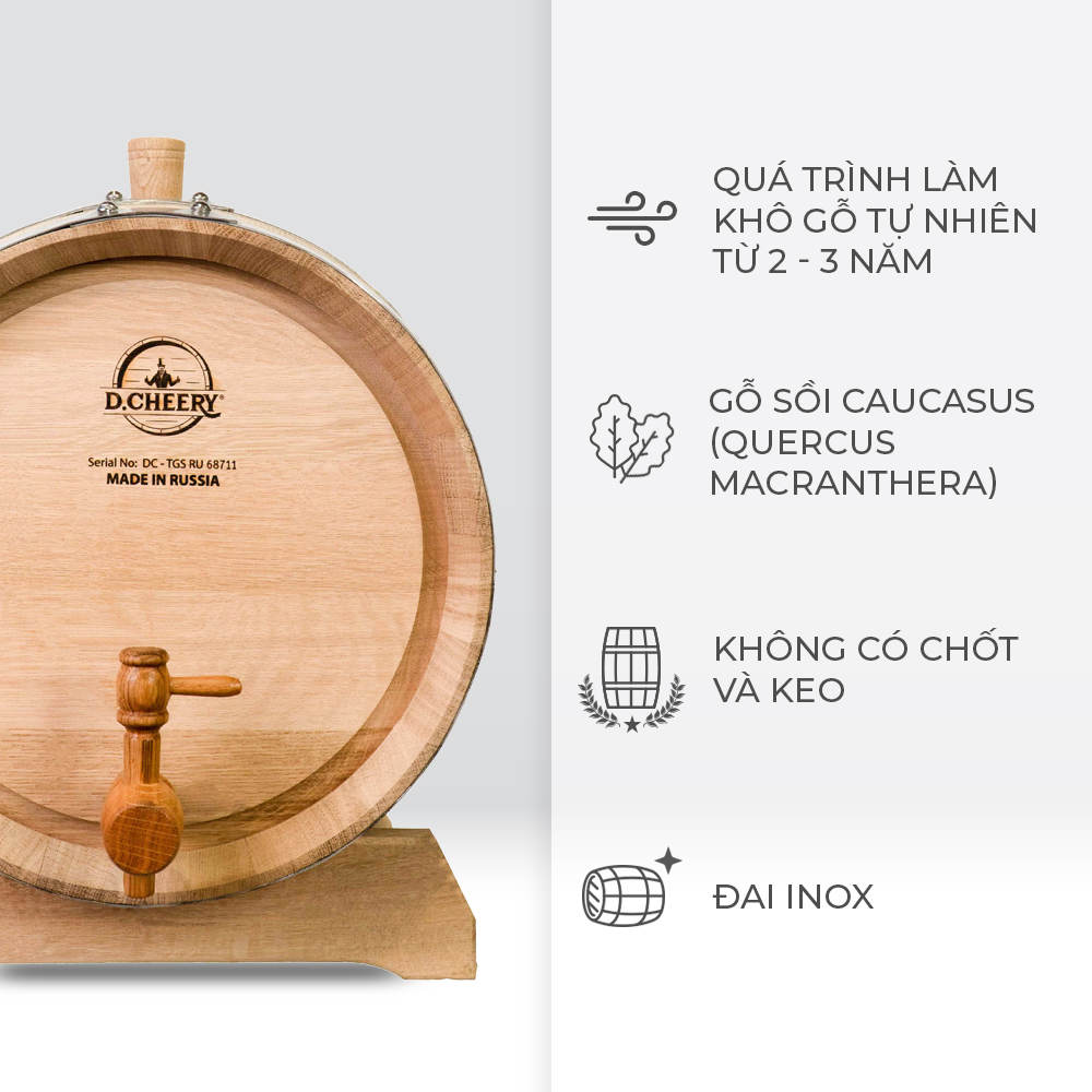 Thùng Gỗ Sồi Nhập Khẩu D.CHEERY 30L