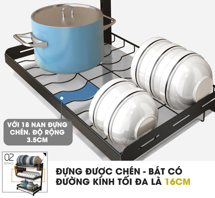 Kệ úp chén bát đĩa & ly cốc đặt bàn bằng INOX Tiggang | Với 18 nan úp chén với đường kính dưới 16cm