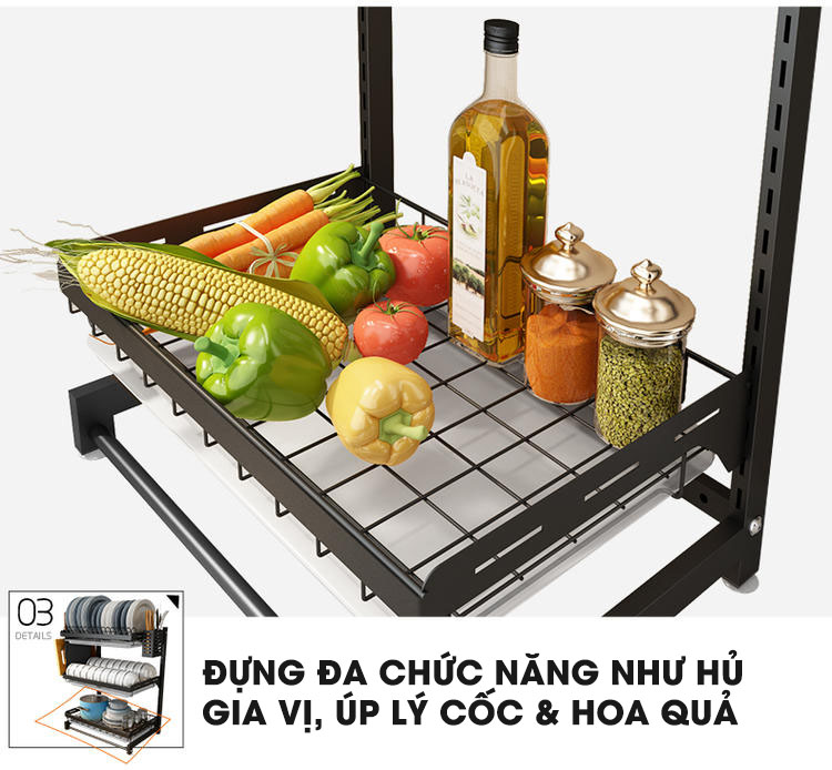 Kệ úp chén bát đĩa & ly cốc đặt bàn bằng INOX Tiggang | Đựng gia vị, úp ly cốc gọn gàng ở tầng dưới cùng