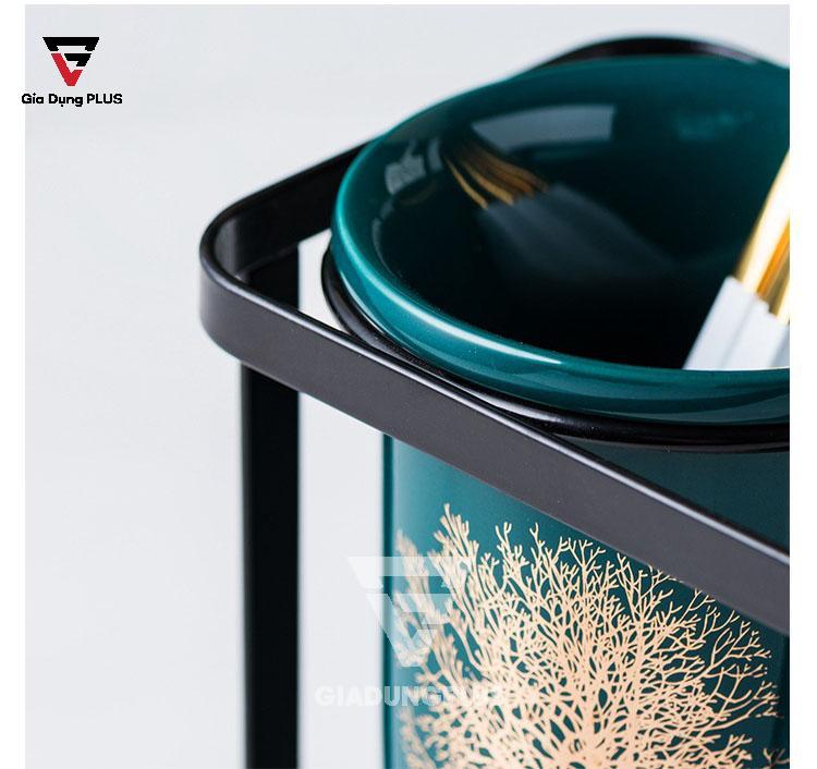 Bộ Ba Ống Đựng Đũa, Thìa Bằng Sứ Màu Xanh Ngọc Lục Bảo Đặt Bàn Cho Nhà Hàng, Phòng Bếp Sang Trọng & Cao Cấp |  Phần khay đựng bằng sắt , inox sơn tĩnh điện