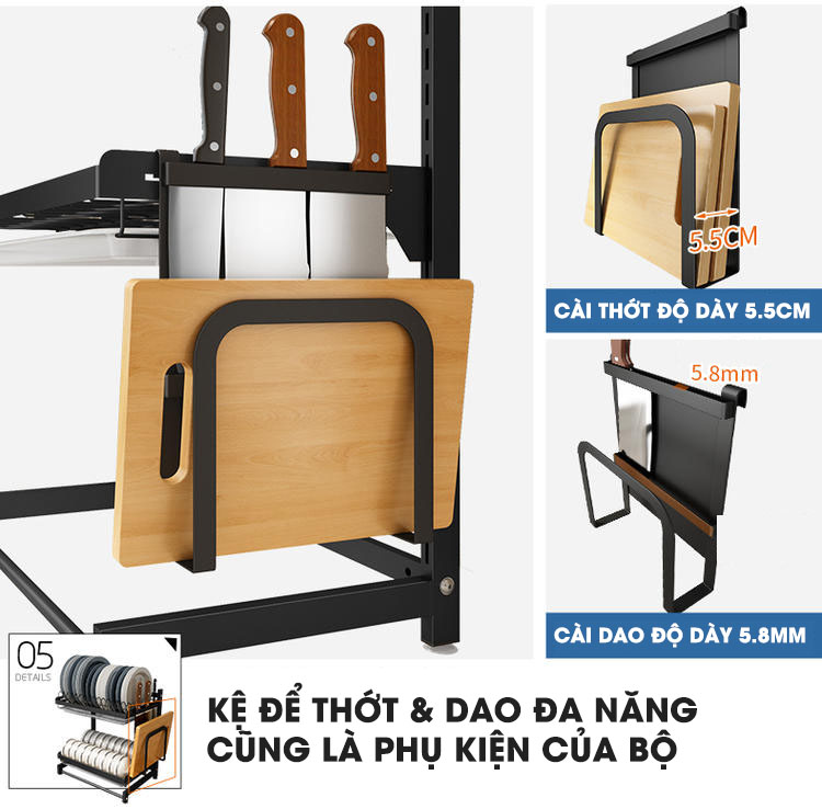 Kệ úp chén bát đĩa & ly cốc đặt bàn bằng INOX Tiggang | Kệ để thớt và giá cài dao, phụ kiện đi kèm