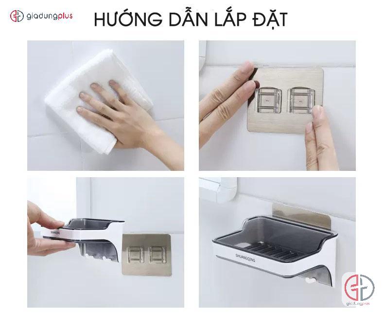 hướng dẫn lắp đặt sản phẩm Kệ đựng xà bông dán tường ShuangQing dễ dàng với 4 bước