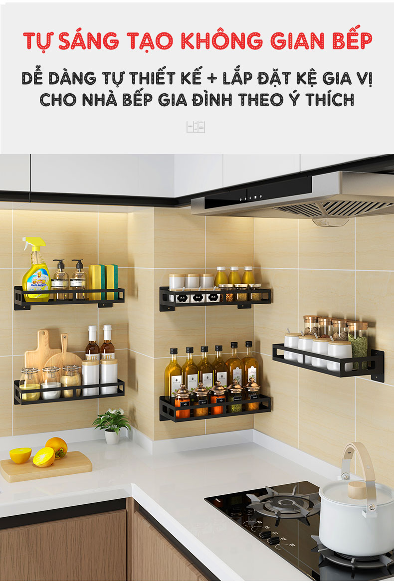 Kệ đựng gia vị, chai lọ treo tường (dán tường) thông minh INOX 304 | Giúp tự sáng tạo không gian nhà bếp