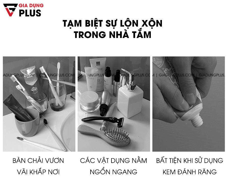 Kệ đa năng & Bộ nhả kem đánh răng kèm cốc dán tường giúp bạn tạm biệt sự lộn xộn trong nhà tắm