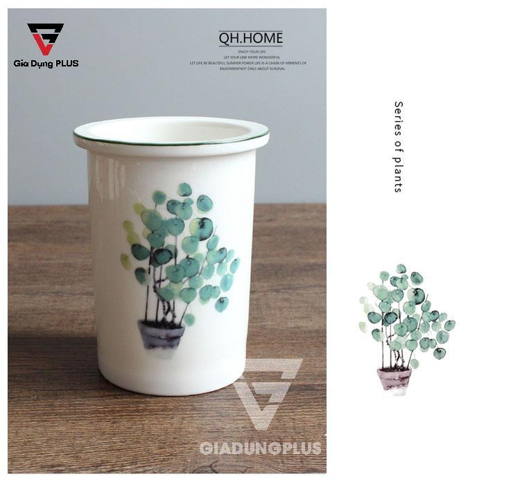 Ống đựng đũa muỗng sứ đặt bàn (màu trắng) Qianhuiju | Phần ống đũa sứ