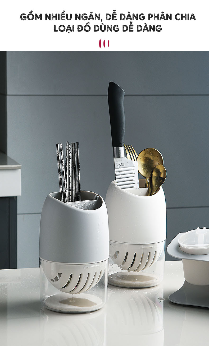 Ống Đựng Đũa Bắc Âu Đặt Bàn Nhựa PP Cao Cấp Jianxia | Gồm nhiều ngăn để dễ phân loại đồ dùng
