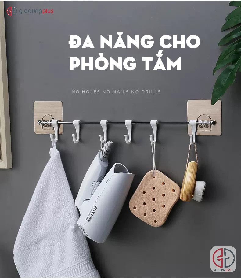 Thanh 6 móc treo dán tường nhựa ShuangQing sử dụng cho nhà tắm để treo khăn, bàn chải, bông tắm, máy sấy...