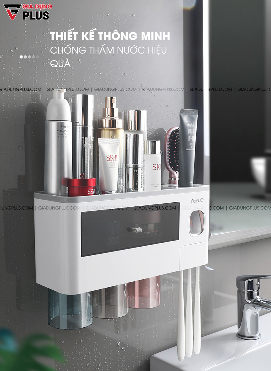 Kệ đa năng & Bộ nhả kem đánh răng kèm cốc dán tường chống thấm nước hiệu quả