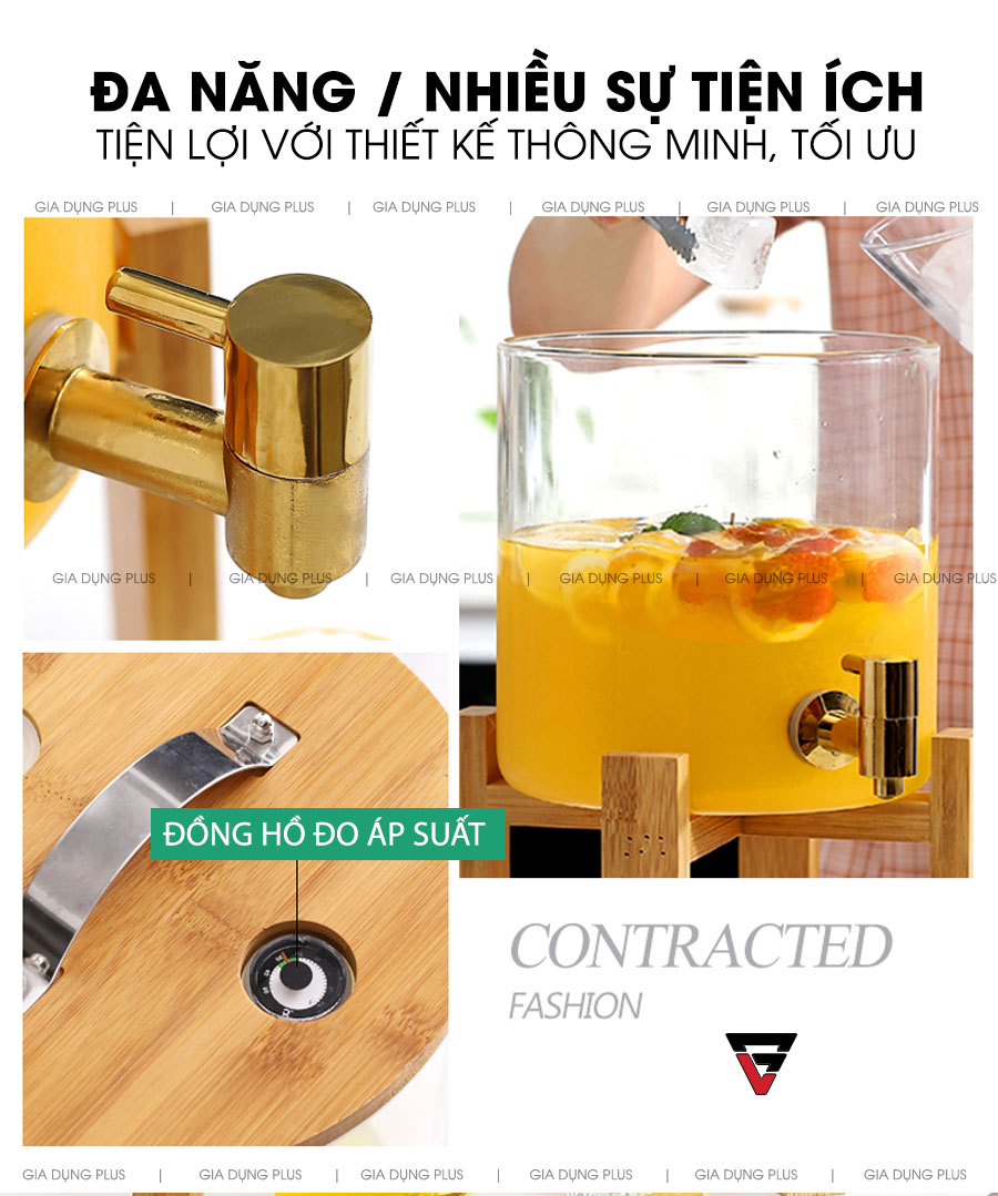 Đa năng, tiện lợi với nhiều thiết kế thông minh | Bình đựng nước giải khát thuỷ tinh borosilicate kệ gỗ, nắp gỗ dung tích 5lít 8lít 11lít PL0689