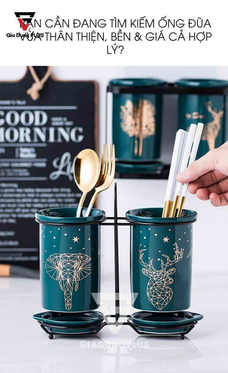 Bộ 2 ống đũa sứ xanh ngọc lục bảo Qianhuiju | Vẻ đẹp của ống đũa đặt bàn