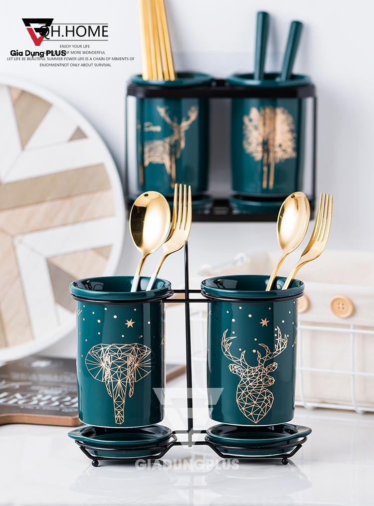 Bộ 2 ống đũa sứ xanh ngọc lục bảo Qianhuiju | Mua ngay trên Gia Dụng Plus