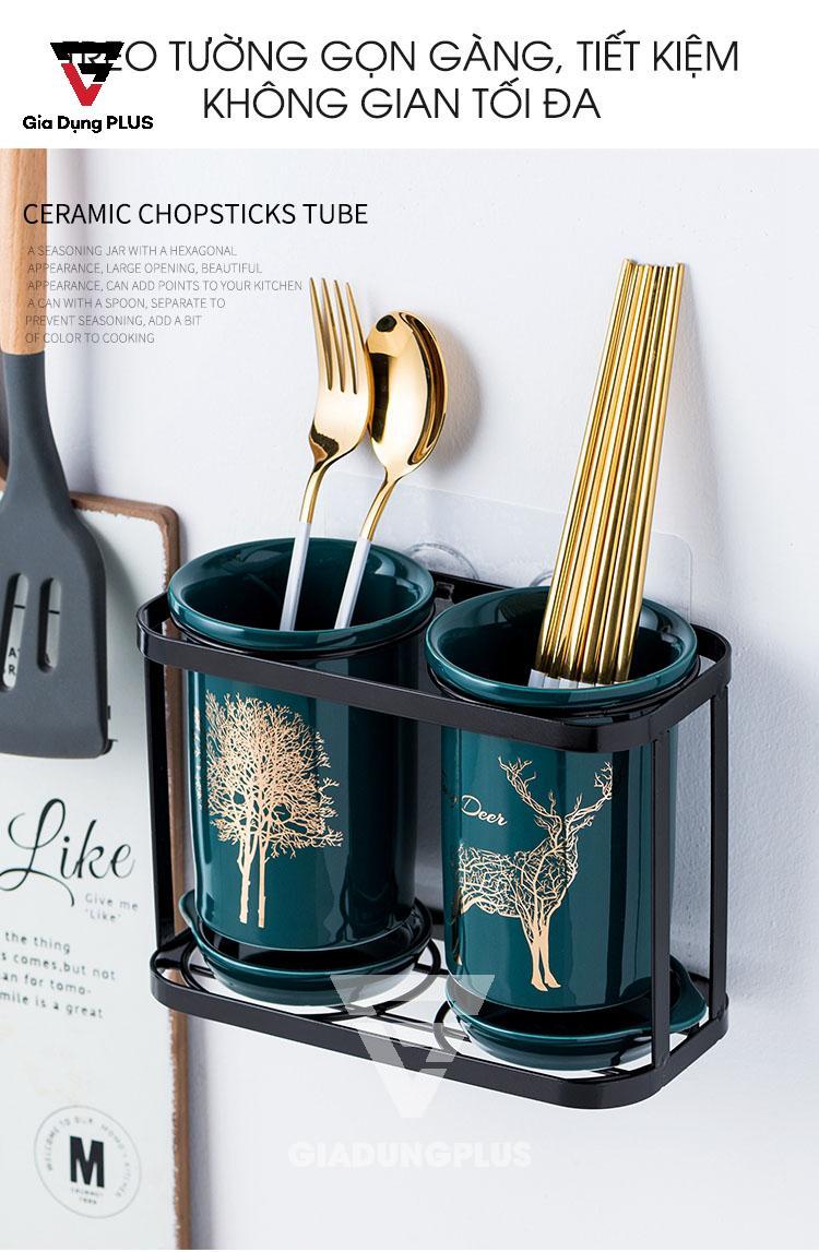 Bộ 2 ống đũa sứ xanh ngọc lục bảo Qianhuiju | Loại treo tường giúp tối ưu không gian