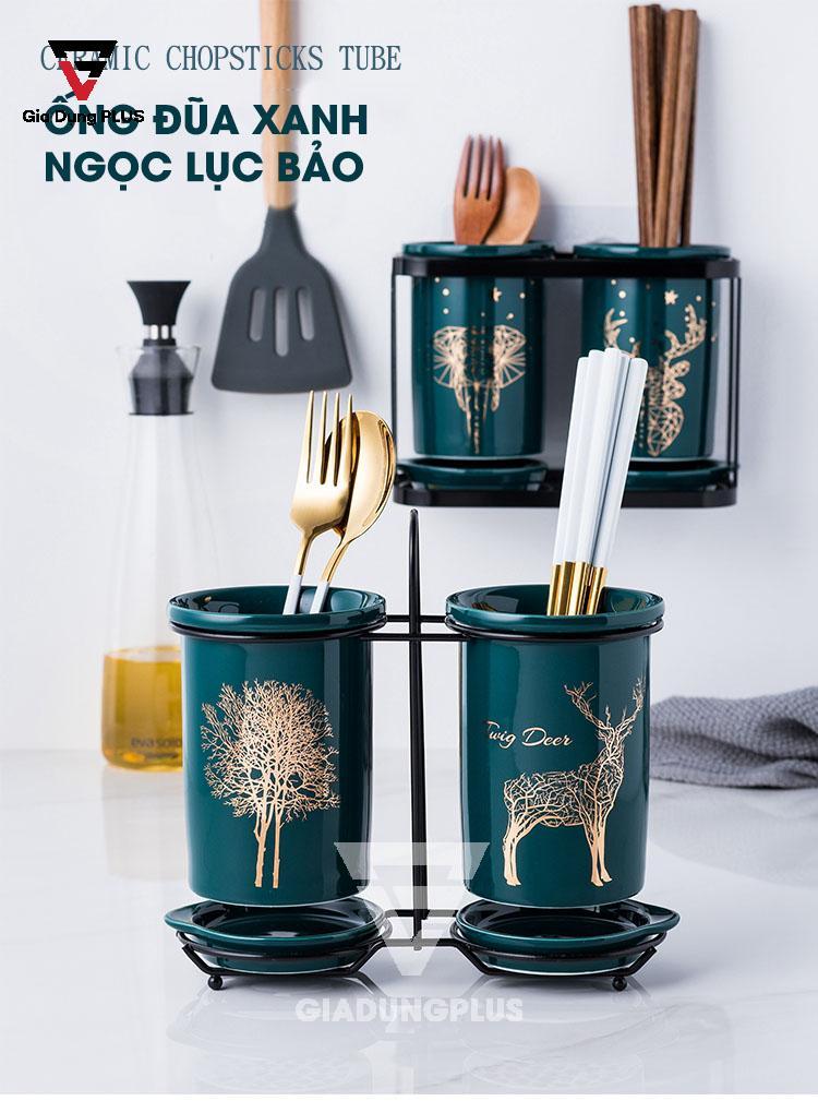 Bộ 2 ống đũa sứ xanh ngọc lục bảo Qianhuiju | Đẹp và sang trọng