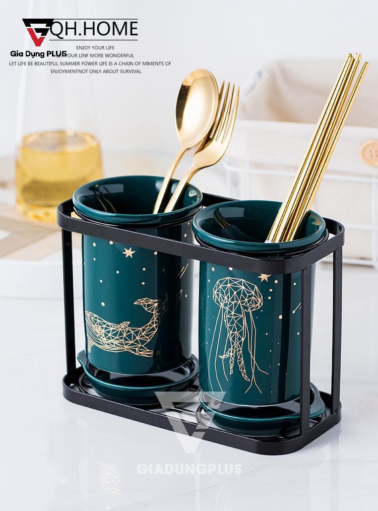 Bộ 2 ống đũa sứ xanh ngọc lục bảo Qianhuiju | Tinh tế và sang trọng theo phong cách bắc âu