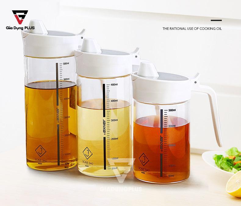 Bộ ba bình dầu thuỷ tinh đựng dầu ăn, nước mắm có phần nắp kín từ inox 304 của Jianxia