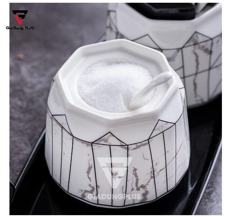 Bộ Hộp Đựng Gia Vị Sứ Cao Cấp & Sang Trọng Cho Nhà Bếp | Thiết Kế Hình Kim Cương, Phong Cách Bắc Âu - Dung tích lên tới 380ml mỗi hủ