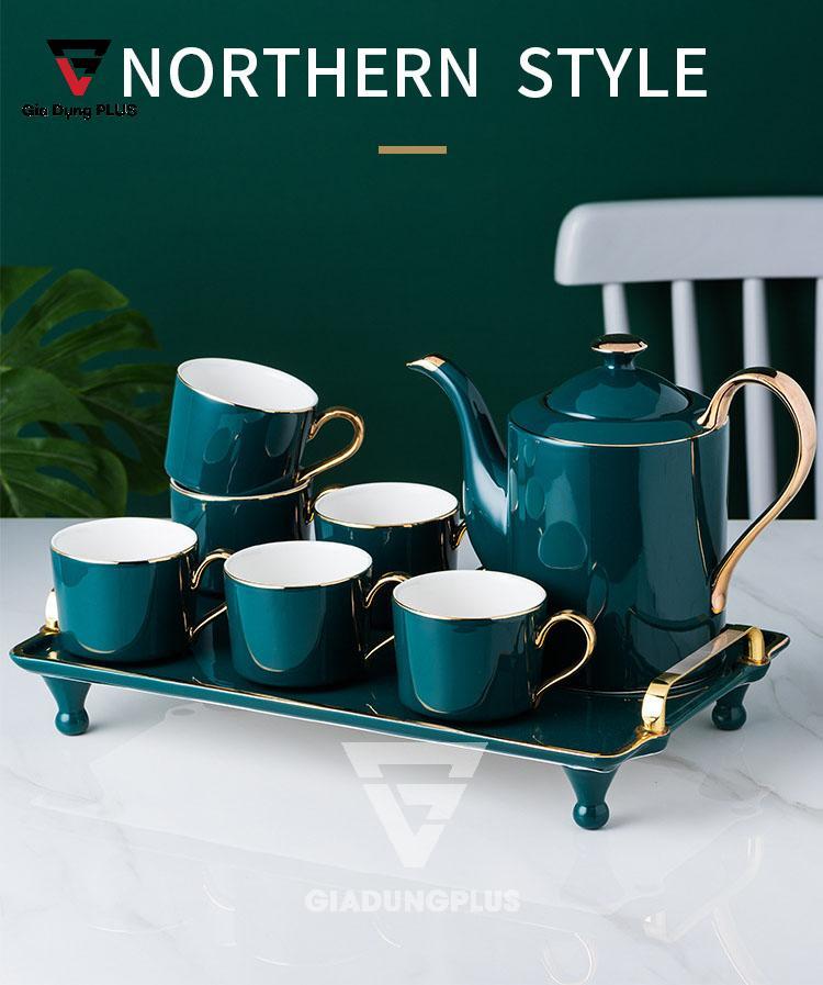 Bộ Ấm Trà Cao Cấp & Cực Đẹp Bằng Sứ - Màu Xanh Ngọc Lục Bảo Sang Trọng - Phong Cách Quý Tộc Bắc Âu | QuianHuiju