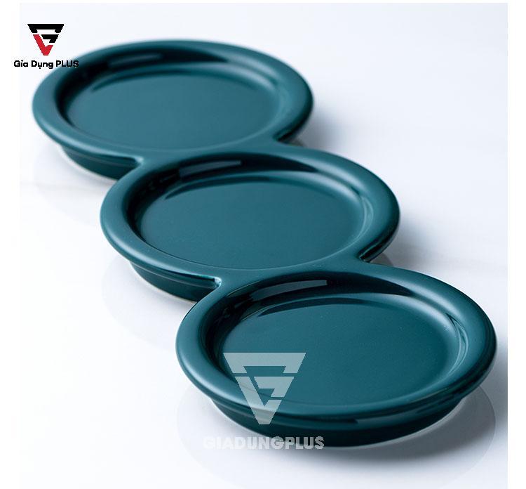 Bộ Ba Hộp Gia Vị Gốm Sang Trọng - Màu Ngọc Lục Bảo - Đặt Bàn & Treo Tường Cho Nhà Bếp | Phần khay sứ đặt bàn