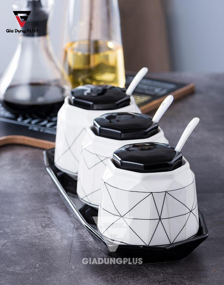 Bộ Hộp Đựng Gia Vị Sứ Cao Cấp & Sang Trọng Cho Nhà Bếp | Thiết Kế Hình Kim Cương, Phong Cách Bắc Âu - Đẹp và sang trọng