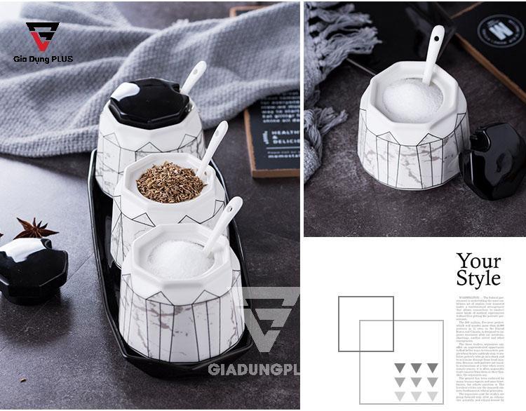 Bộ Hộp Đựng Gia Vị Sứ Cao Cấp & Sang Trọng Cho Nhà Bếp | Thiết Kế Hình Kim Cương, Phong Cách Bắc Âu - Cao cấp và tinh tế