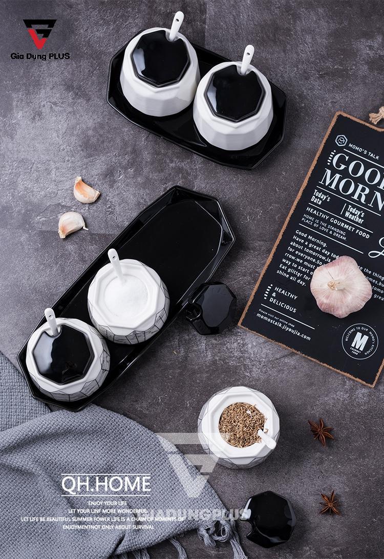 Bộ Hộp Đựng Gia Vị Sứ Cao Cấp & Sang Trọng Cho Nhà Bếp | Thiết Kế Hình Kim Cương, Phong Cách Bắc Âu - Sang trọng và quí phái 
