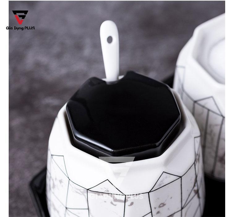Bộ Hộp Đựng Gia Vị Sứ Cao Cấp & Sang Trọng Cho Nhà Bếp | Thiết Kế Hình Kim Cương, Phong Cách Bắc Âu - Hủ đựng gia vị đẹp