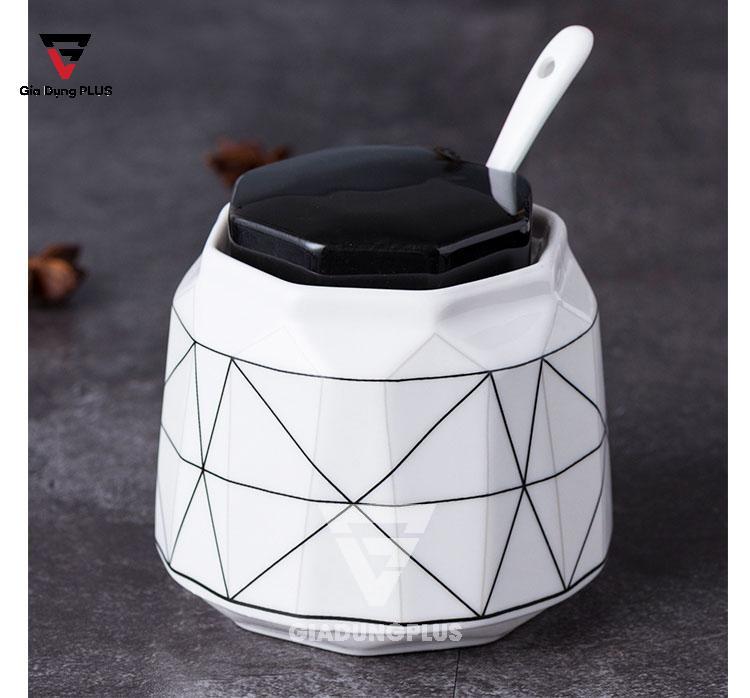 Bộ Hộp Đựng Gia Vị Sứ Cao Cấp & Sang Trọng Cho Nhà Bếp | Thiết Kế Hình Kim Cương, Phong Cách Bắc Âu - Hủ đựng gia vị cao cấp