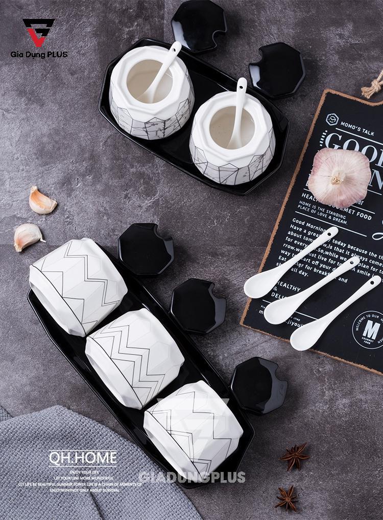 Bộ Hộp Đựng Gia Vị Sứ Cao Cấp & Sang Trọng Cho Nhà Bếp | Thiết Kế Hình Kim Cương, Phong Cách Bắc Âu - Đỉnh cao sự sang trọng và vẻ đẹp