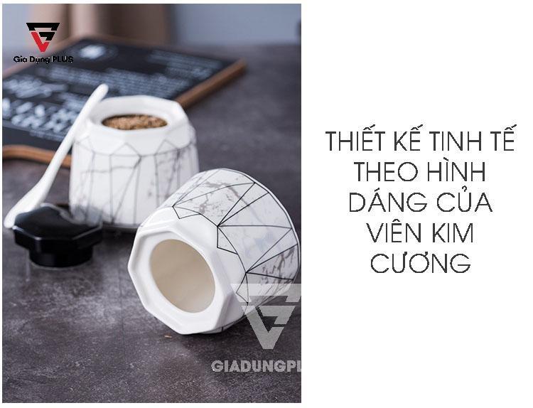 Bộ Hộp Đựng Gia Vị Sứ Cao Cấp & Sang Trọng Cho Nhà Bếp | Thiết Kế Hình Kim Cương, Phong Cách Bắc Âu - QianHuiju