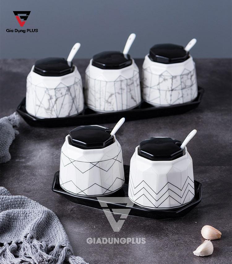 Bộ Hộp Đựng Gia Vị Sứ Cao Cấp & Sang Trọng Cho Nhà Bếp | Thiết Kế Hình Kim Cương, Phong Cách Bắc Âu - QianHuiju