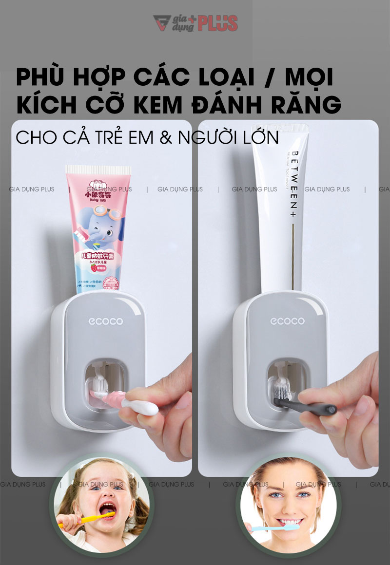Phù hợp cho mọi tuýp kem đánh răng lớn nhỏ khác nhau, không sợ bị không phù hợp kích thước - cứ yên tâm mà sử dụng thôi  | Dụng cụ lấy kem đánh răng tự động Ecoco chính hãng