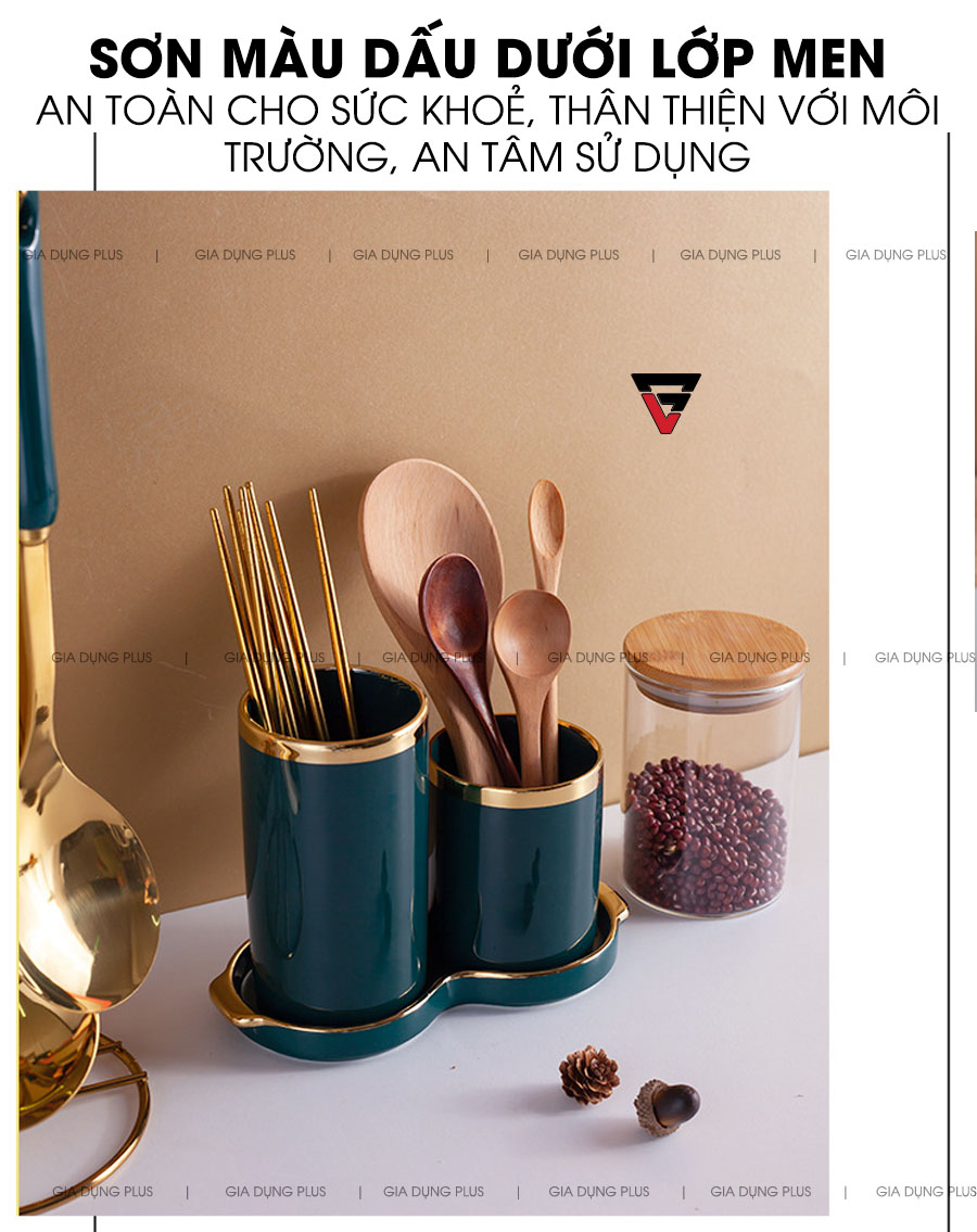 Sơn màu dấu dưới lớp men, không gây ảnh hưởng cho sức khoẻ, thân thiện với môi trường, an tâm sử dụng  | Ống đựng đũa thìa sứ muỗng thìa đa năng PL0688