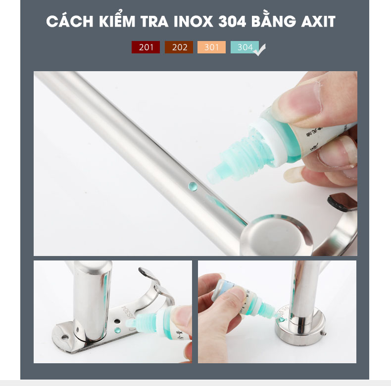 Thanh treo khăn tắm, khăn mặt inox 304 dán tường Moyang | Cách kiểm tra inox 304 bằng axit