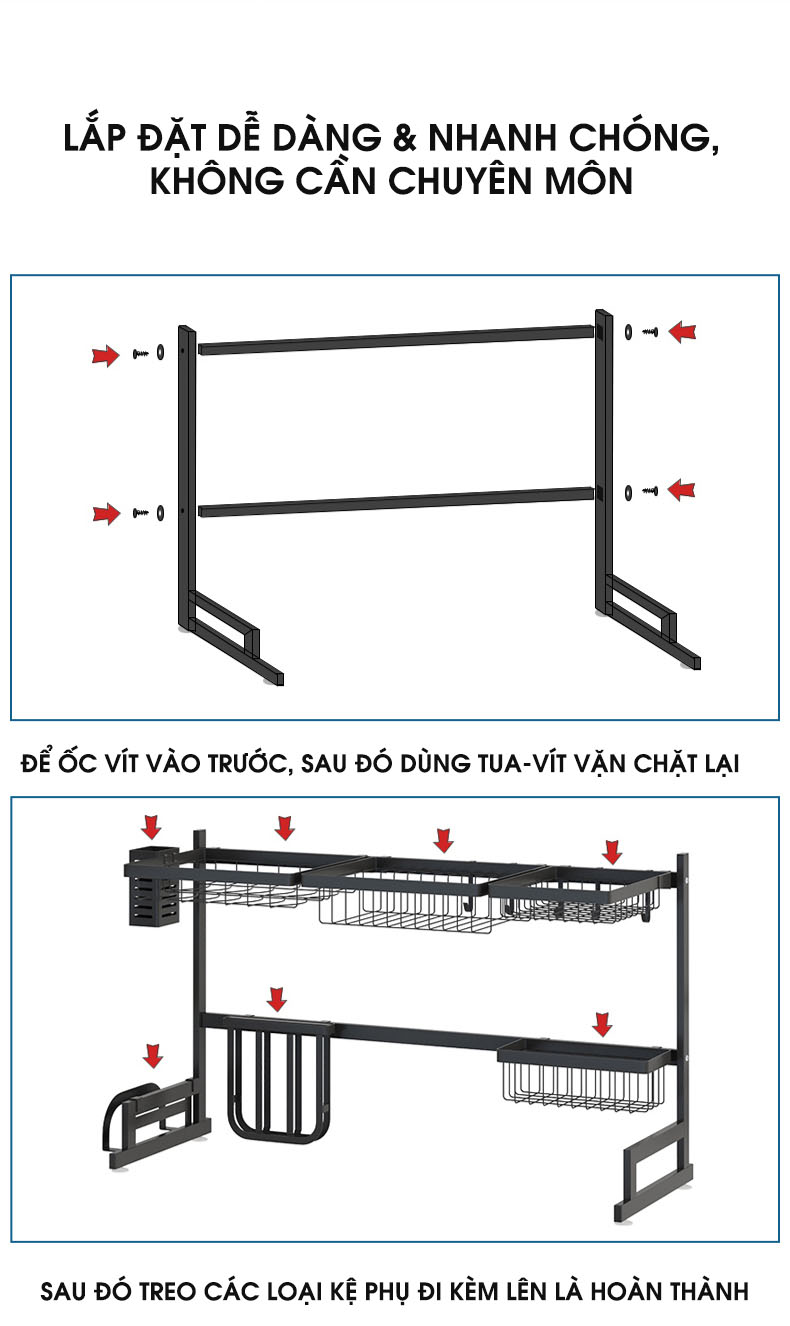 Bộ kệ để trên bồn rửa chén đa năng Tiggang | Hướng dẫn lắp đặt sản phẩm