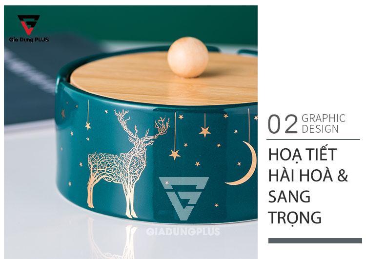Gạt Tàn Thuốc Bằng Sứ Cao Cấp Qianhuiju | Màu xanh ngọc lục bảo và hoạ tiết bắt mắt