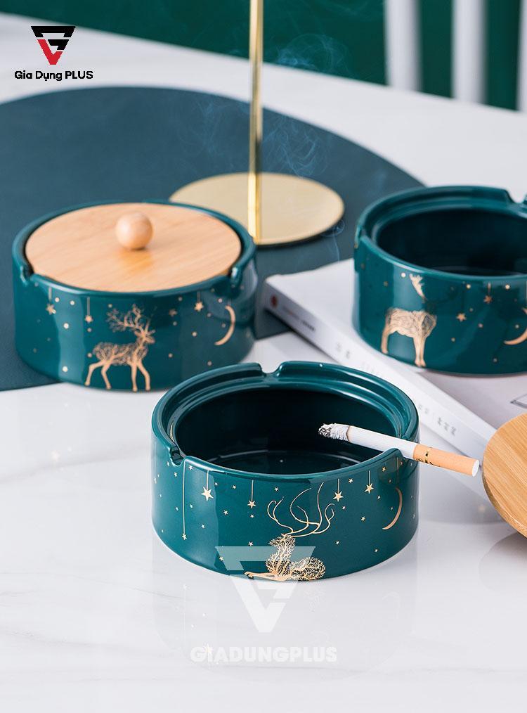 Gạt Tàn Thuốc Bằng Sứ Cao Cấp Qianhuiju | Sự kết hợp hoàn hảo giữa màu xanh ngọc lục bảo và màu vàng