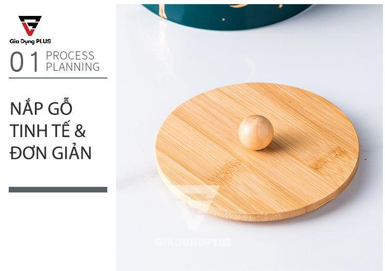 Gạt Tàn Thuốc Bằng Sứ Cao Cấp Qianhuiju | Phần nắp gỗ tinh tế và tiện lợi 