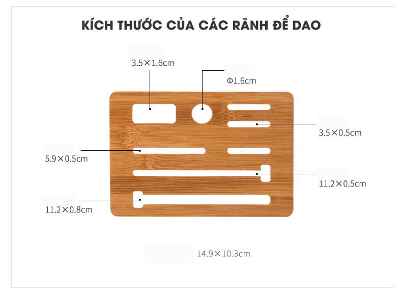 Kích thước khung cài dao với nhiều kích thước của giá cài dao đặt bàn đa năng Nacchan
