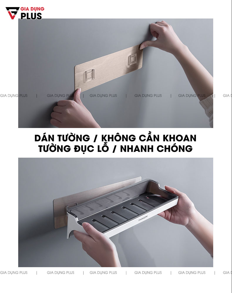 Lắp đặt bằng cách dán tường mà không cần khoan tường, đục lỗ giúp dễ dàng sử dụng linh hoạt hơn  | Giá đựng đồ đa năng dán tường SQ-5287