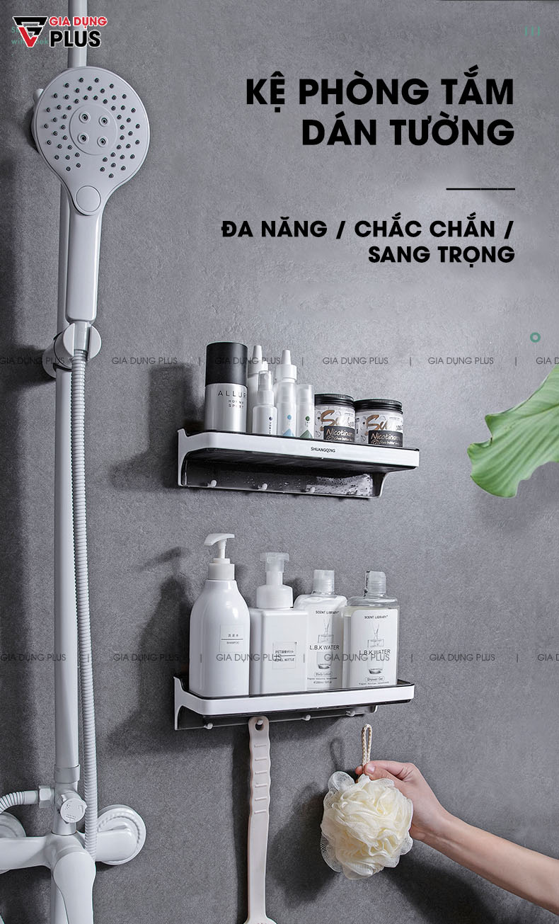 Giá Đỡ Đựng Đồ Đa Năng Dán Tường Cho Nhà Vệ Sinh, Phòng Tắm Kèm Móc Treo Đồ Bằng Nhựa ABS Cao Cấp - ShuangQuing (SQ-5287)