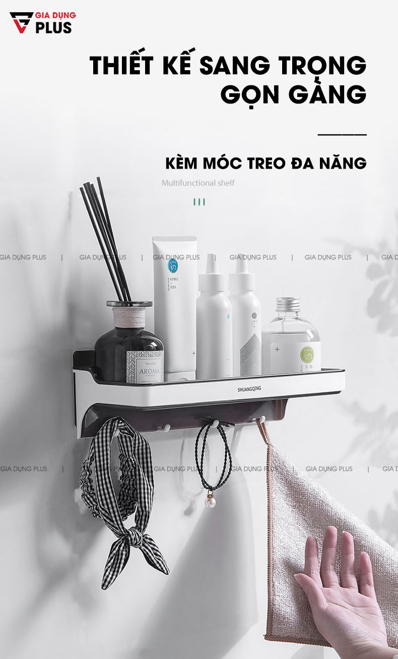 Giá có thiết kế sang trọng, gọn gàng giúp tiết kiệm không gian phòng tắm và nhà vệ sinh | Giá đựng đồ đa năng dán tường SQ-5287