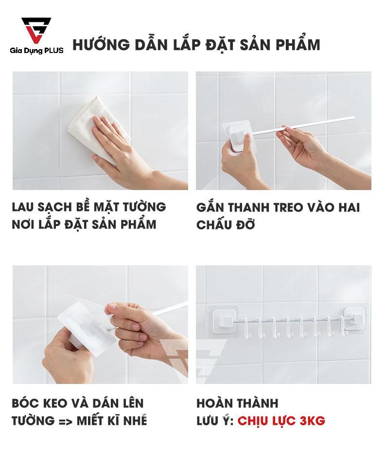 Hướng dẫn lắp đặt sản phẩm Giá Treo Đa Năng Dán Tường 8 Móc Nacchan