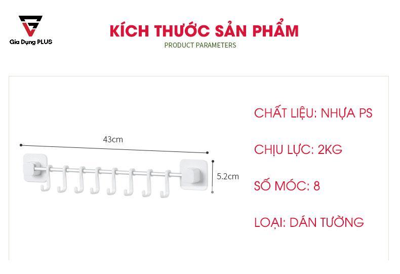 Kích Thước Sản Phẩm Giá Treo Đa Năng Dán Tường 8 Móc Nacchan