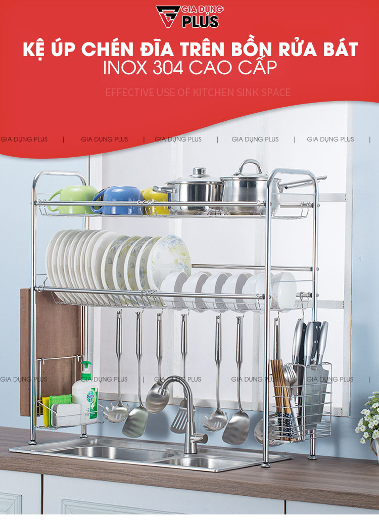 Giá INOX 304 Úp Bát Đĩa Đa Chức Năng Đặt Trên Bồn Rửa Thông Minh (Một Tầng & Hai Tầng) | Nanjie
