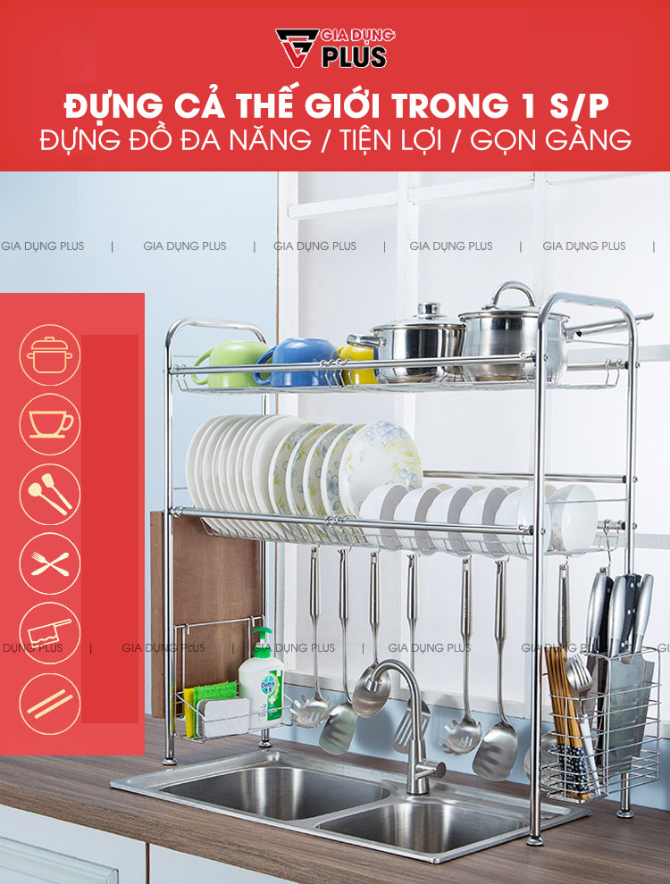 Đựng gọn gàng cả thế giới nhà bếp chỉ trong 1 sản phẩm | Giá inox 304 úp chén đĩa đa năng trên bồn rửa chén Nanjie
