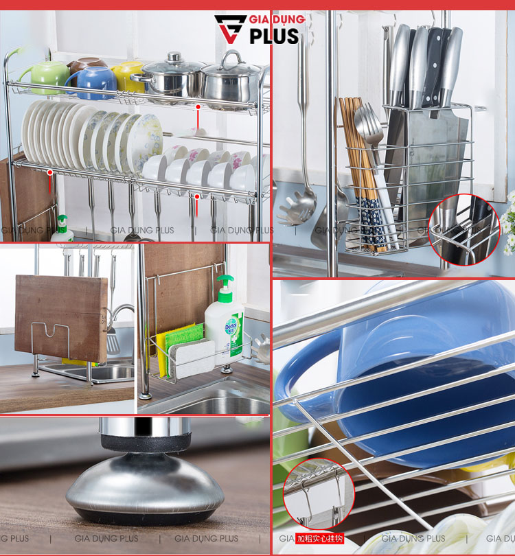 Đa năng giúp đựng dao / thớt / đồ rửa chén / chén / đĩa / đũa muỗng / xoong nồi  | Giá inox 304 úp chén đĩa đa năng trên bồn rửa chén Nanjie