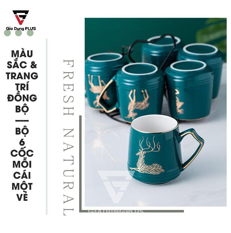 Bộ Ấm Trà Gốm Sứ Sang Trọng Màu Xanh Ngọc Lục Bảo Cao Cấp Qianhuiju | Gồm 6 ly sứ với các hoạt ảnh trang trí khác nhau
