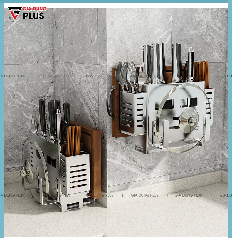 Có thể sử dụng từ hai sản phẩm nếu bếp nhà bạn quá nhiều đồ dùng, bên dưới mỗi sản phẩm đều có khay hứng nước  | Hộp để dao đũa thớt đa năng inox 304 Tiggang