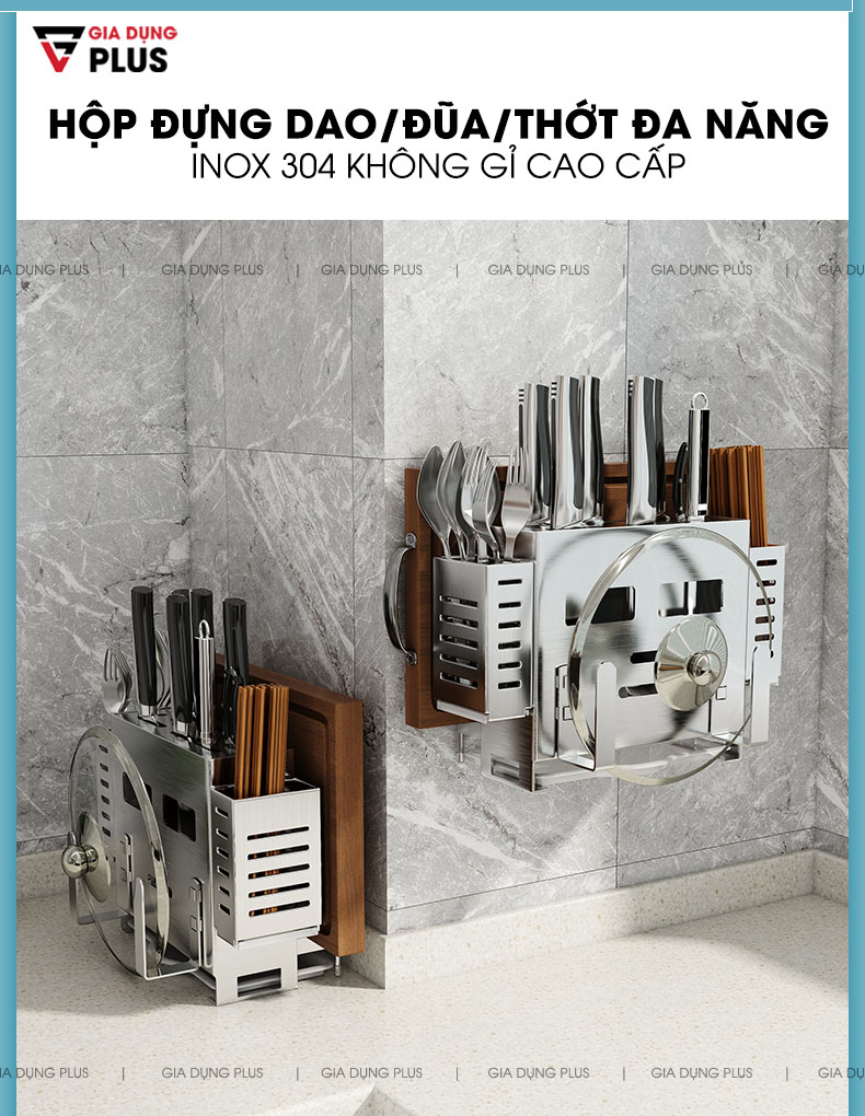 Hộp Cài Dao, Đựng Đũa / Thớt / Úp Vung Nồi Đa Năng INOX 304 Cao Cấp Không Gỉ | Đặt Bàn & Dán Tường | TIGGANG